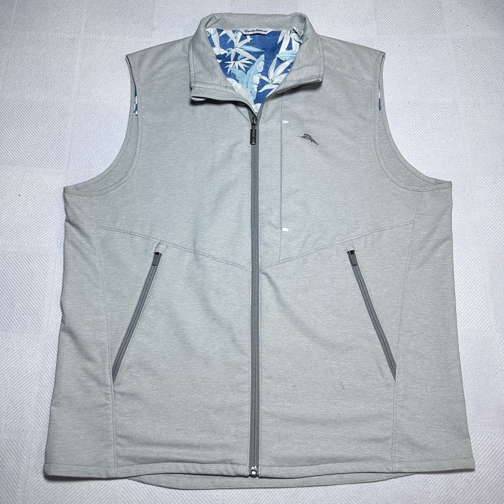 Tommy Bahama On Par Vest Mens Medium Gray Full Zip Golf Water Repellent UPF 30